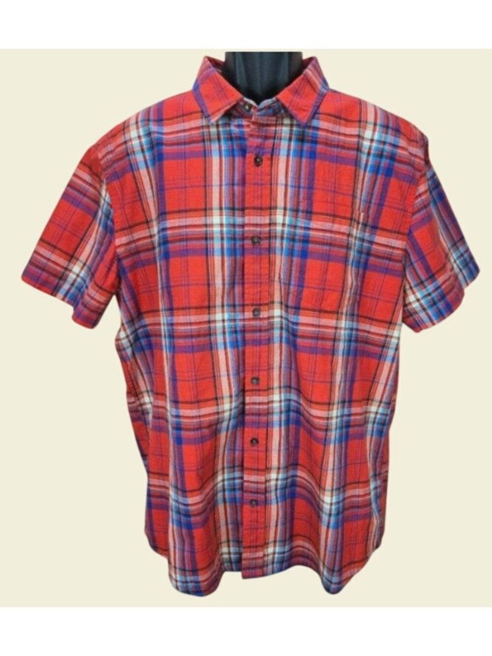 Prana Red Plaid Short Sleeve Shirt Large